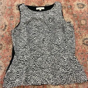 LOFT Black and White Sleeveless Peplum Blouse